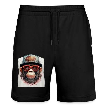 Singe Geek - Short de jogging bio TRAINER Stanley/Stella unisexe - noir - Devant - Nik (191cm) & Marisol (170cm)