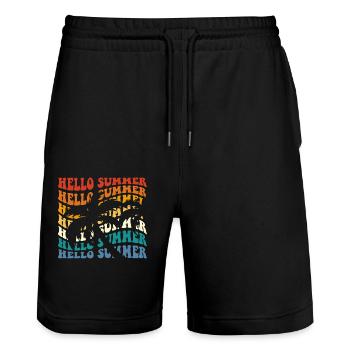 Hello Summer - Stanley/Stella Trainer Unisex Organic Jogging Shorts - black - Front - Nik (191cm) & Marisol (170cm)