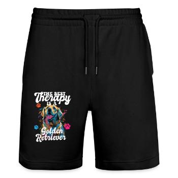 The Best Therapy Is A Golden Retriever Dog Mom - Stanley/Stella Unisex Bio Joggingshorts Trainer  - Schwarz - Vorne - Nik (191cm) & Marisol (170cm)