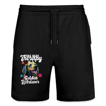 The Best Therapy Is A Golden Retriever Dog Mom - Stanley/Stella Unisex Bio Joggingshorts Trainer  - Schwarz - Vorne - Nik (191cm) & Marisol (170cm)