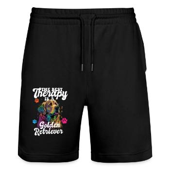 The Best Therapy Is A Golden Retriever Dog Mom - Stanley/Stella Unisex Bio Joggingshorts Trainer  - Schwarz - Vorne - Nik (191cm) & Marisol (170cm)