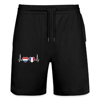 Pays-Bas France Vintage Heartbeat Flag - Short de jogging bio TRAINER Stanley/Stella unisexe - noir - Devant - Nik (191cm) & Marisol (170cm)