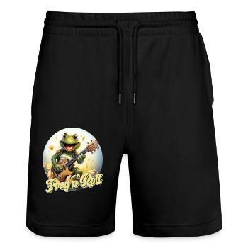Funny frog with electric guitar and saying - Stanley/Stella Trainer Unisex Organic Jogging Shorts - black - Front - Nik (191cm) & Marisol (170cm)