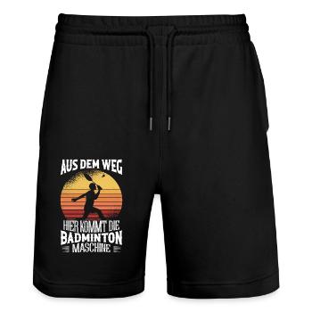Aus dem Weg hier kommt die Badminton Maschine Fede - Stanley/Stella Unisex Bio Joggingshorts Trainer  - Schwarz - Vorne - Nik (191cm) & Marisol (170cm)