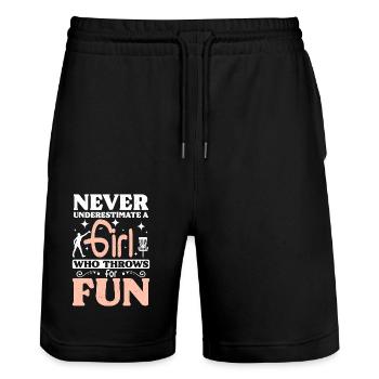 Ne sous-estimez jamais une fille qui lance du disc golf - Short de jogging bio TRAINER Stanley/Stella unisexe - noir - Devant - Nik (191cm) & Marisol (170cm)