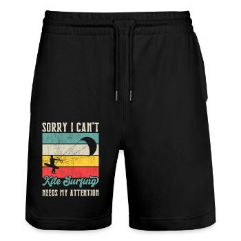 Kitesurf Kitesurfer Kiteboard Kitesurfen - Stanley/Stella Unisex Bio Joggingshorts Trainer  - Schwarz - Vorne - Nik (191cm) & Marisol (170cm)