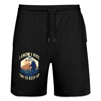 I know I'm wandering like a girl funny - Stanley/Stella Trainer Unisex Organic Jogging Shorts - black - Front - Nik (191cm) & Marisol (170cm)