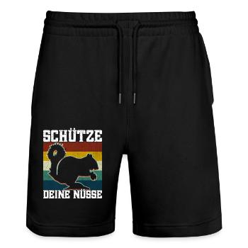 Eichhörnchen Streifenhörnchenliebhaber Murmeltier - Stanley/Stella Unisex Bio Joggingshorts Trainer  - Schwarz - Vorne - Nik (191cm) & Marisol (170cm)