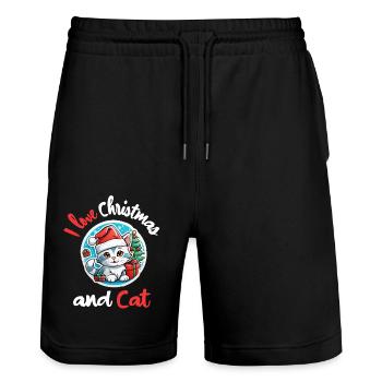 I Love Christmas and Cats - Christmas Cat - Stanley/Stella Trainer Unisex Organic Jogging Shorts - black - Front - Nik (191cm) & Marisol (170cm)