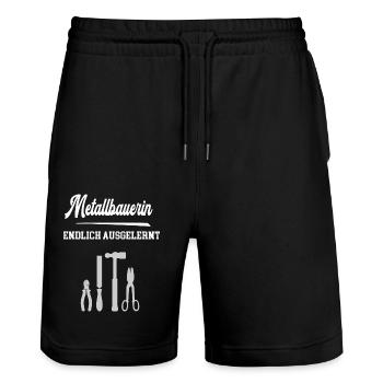Metallbauerin Endlich Ausgelernt Lehrling Azubine - Stanley/Stella Unisex Bio Joggingshorts Trainer  - Schwarz - Vorne - Nik (191cm) & Marisol (170cm)