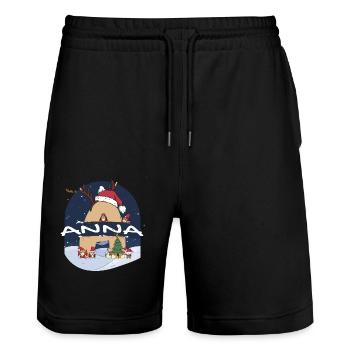 Génial Anna Nom w Santa Hat dans le thème de Noël - Short de jogging bio TRAINER Stanley/Stella unisexe - noir - Devant - Nik (191cm) & Marisol (170cm)