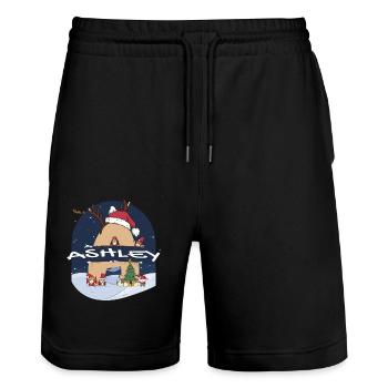 Génial Ashley Name w Santa Hat dans le thème de Noël - Short de jogging bio TRAINER Stanley/Stella unisexe - noir - Devant - Nik (191cm) & Marisol (170cm)