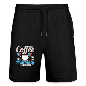 Half Coffee Half Pharmacy Technician Pharmacist - Stanley/Stella Trainer Unisex Organic Jogging Shorts - black - Front - Nik (191cm) & Marisol (170cm)