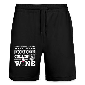 Pet my border collie and drink my wine - Stanley/Stella Trainer Unisex Organic Jogging Shorts - black - Front - Nik (191cm) & Marisol (170cm)
