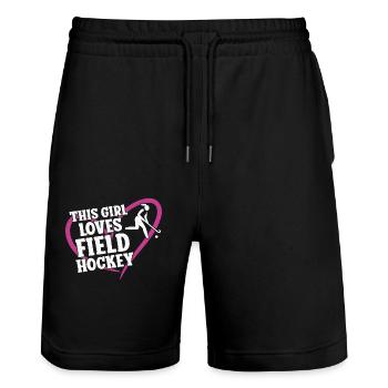 Field Hockey This Girl Loves Field - Stanley/Stella Trainer Unisex Organic Jogging Shorts - black - Front - Nik (191cm) & Marisol (170cm)