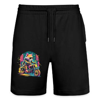 Ride with Paws - Katzenpower auf dem Bike - Stanley/Stella Unisex Bio Joggingshorts Trainer  - Schwarz - Vorne - Nik (191cm) & Marisol (170cm)