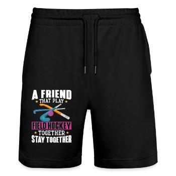 Field Hockey Friends Besties Buddy - Stanley/Stella Unisex Bio Joggingshorts Trainer  - Schwarz - Vorne - Nik (191cm) & Marisol (170cm)