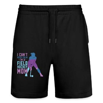 Maman de hockey sur gazon Je ne peux pas rester calme - Short de jogging bio TRAINER Stanley/Stella unisexe - noir - Devant - Nik (191cm) & Marisol (170cm)