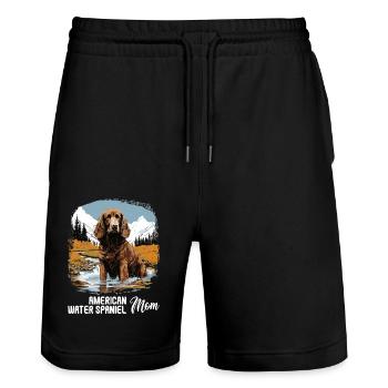 Hund American Water Spaniel - Stanley/Stella Unisex Bio Joggingshorts Trainer  - Schwarz - Vorne - Nik (191cm) & Marisol (170cm)