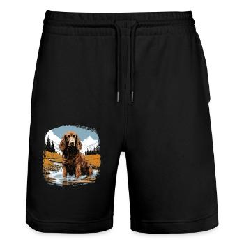 Hund American Water Spaniel - Stanley/Stella Unisex Bio Joggingshorts Trainer  - Schwarz - Vorne - Nik (191cm) & Marisol (170cm)