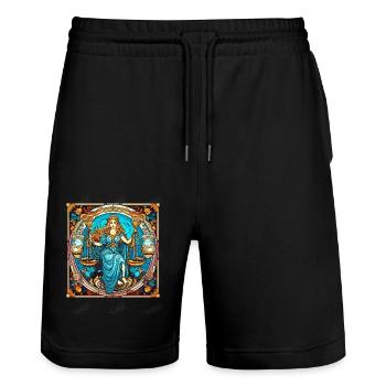 Tragen Sie Ihr Sternzeichen Astrologie mit Stolz: Waage - Stanley/Stella Unisex Bio Joggingshorts Trainer  - Schwarz - Vorne - Nik (191cm) & Marisol (170cm)