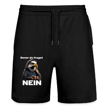 Bevor du fragst : NEIN! Adler mit Kaffeetasse - Stanley/Stella Unisex Bio Joggingshorts Trainer  - Schwarz - Vorne - Nik (191cm) & Marisol (170cm)