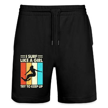 Surfer Surf - Short de jogging bio TRAINER Stanley/Stella unisexe - noir - Devant - Nik (191cm) & Marisol (170cm)
