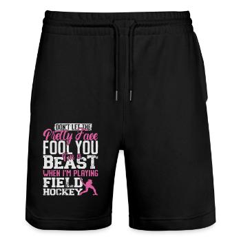 Field Hockey Don't Let The Pretty - Stanley/Stella Trainer Unisex Organic Jogging Shorts - black - Front - Nik (191cm) & Marisol (170cm)