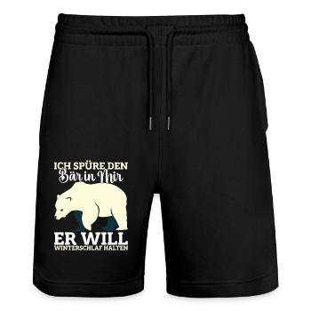 Bärenliebhaber Braunbären Outfit Bären Bärenfan - Stanley/Stella Unisex Bio Joggingshorts Trainer  - Schwarz - Vorne - Nik (191cm) & Marisol (170cm)