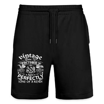 Oktober 2011 | 2011 Geburtstag geboren im Oktober - Stanley/Stella Unisex Bio Joggingshorts Trainer  - Schwarz - Vorne - Nik (191cm) & Marisol (170cm)