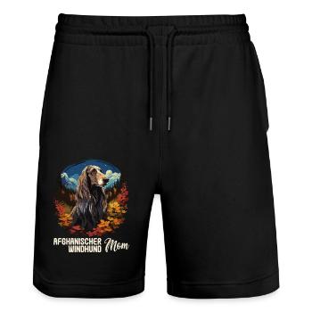 Dog Afghan Hound - Stanley/Stella Trainer Unisex Organic Jogging Shorts - black - Front - Nik (191cm) & Marisol (170cm)