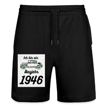 Oldtimer 1946 - Stanley/Stella Unisex Bio Joggingshorts Trainer  - Schwarz - Vorne - Nik (191cm) & Marisol (170cm)