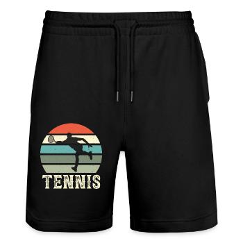 Tennis - Stanley/Stella Trainer Unisex Organic Jogging Shorts - black - Front - Nik (191cm) & Marisol (170cm)