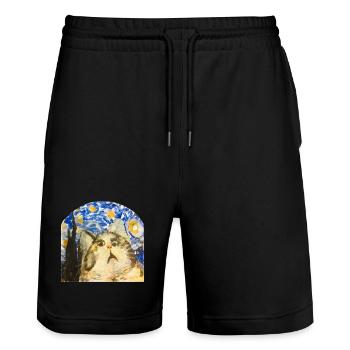 Funny Kitten Cat Stars Sky Art Night - Stanley/Stella Trainer Unisex Organic Jogging Shorts - black - Front - Nik (191cm) & Marisol (170cm)