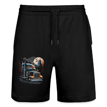 Menacing truck in front of full moon and bats - Stanley/Stella Trainer Unisex Organic Jogging Shorts - black - Front - Nik (191cm) & Marisol (170cm)