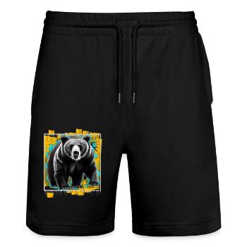 Bär - Stanley/Stella Unisex Bio Joggingshorts Trainer  - Schwarz - Vorne - Nik (191cm) & Marisol (170cm)