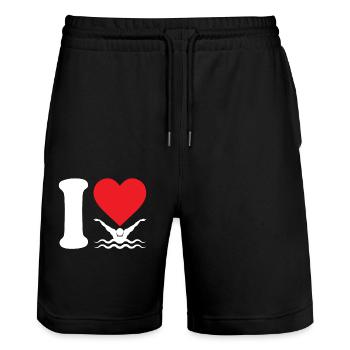 Ich liebe schwimmende Schwimmer Geschenk - Stanley/Stella Unisex Bio Joggingshorts Trainer  - Schwarz - Vorne - Nik (191cm) & Marisol (170cm)
