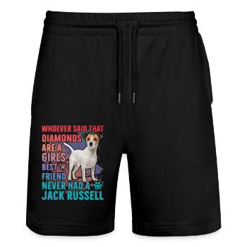 Jack Russell Lustiger Spruch - Stanley/Stella Unisex Bio Joggingshorts Trainer  - Schwarz - Vorne - Nik (191cm) & Marisol (170cm)