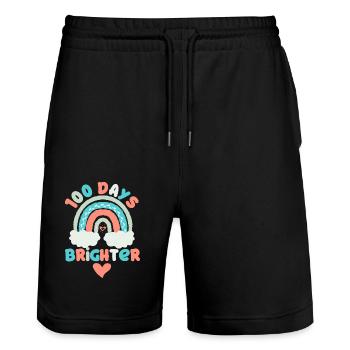100 Days Brighter Teacher Student - Stanley/Stella Trainer Unisex Organic Jogging Shorts - black - Front - Nik (191cm) & Marisol (170cm)