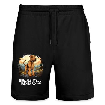 Dog Airedale Terrier - Stanley/Stella Trainer Unisex Organic Jogging Shorts - black - Front - Nik (191cm) & Marisol (170cm)