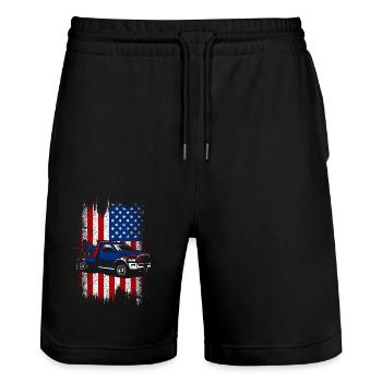 Usa american flag 4th of july Tow truck Driver - Stanley/Stella Trainer Unisex Organic Jogging Shorts - black - Front - Nik (191cm) & Marisol (170cm)