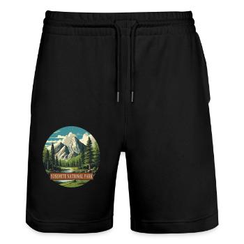 Parc national de Yosemite : randonnée dans les montagnes de Kali - Short de jogging bio TRAINER Stanley/Stella unisexe - noir - Devant - Nik (191cm) & Marisol (170cm)