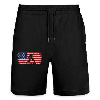 Field Hockey American Flag Vintage - Stanley/Stella Unisex Bio Joggingshorts Trainer  - Schwarz - Vorne - Nik (191cm) & Marisol (170cm)