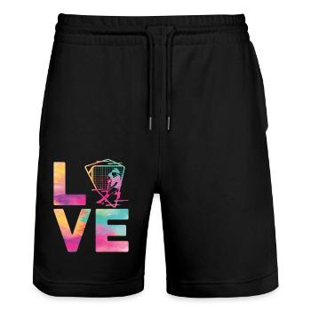 Field Hockey Watercolor Love - Stanley/Stella Unisex Bio Joggingshorts Trainer  - Schwarz - Vorne - Nik (191cm) & Marisol (170cm)