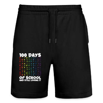 100 jours d’école et j’aime toujours ça, coeur - Short de jogging bio TRAINER Stanley/Stella unisexe - noir - Devant - Nik (191cm) & Marisol (170cm)