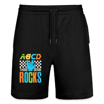 ABCD Dritte Klasse rockt zurück in der 3. Klasse - Stanley/Stella Unisex Bio Joggingshorts Trainer  - Schwarz - Vorne - Nik (191cm) & Marisol (170cm)