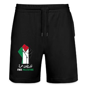 Poing de Palestine - Short de jogging bio TRAINER Stanley/Stella unisexe - noir - Devant - Nik (191cm) & Marisol (170cm)