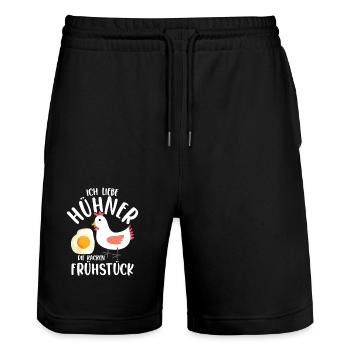 Ich liebe Hühner Die kacken Frühstück Huhn Bauernh - Stanley/Stella Unisex Bio Joggingshorts Trainer  - Schwarz - Vorne - Nik (191cm) & Marisol (170cm)