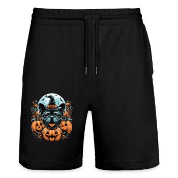Halloween french bulldog with witch hat - Stanley/Stella Trainer Unisex Organic Jogging Shorts - black - Front - Nik (191cm) & Marisol (170cm)