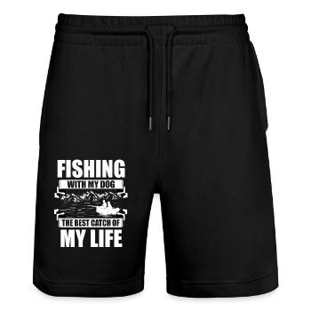 Fishing Dog Owners Dog Lovers Perfect Fishing Funn - Stanley/Stella Trainer Unisex Organic Jogging Shorts - black - Front - Nik (191cm) & Marisol (170cm)